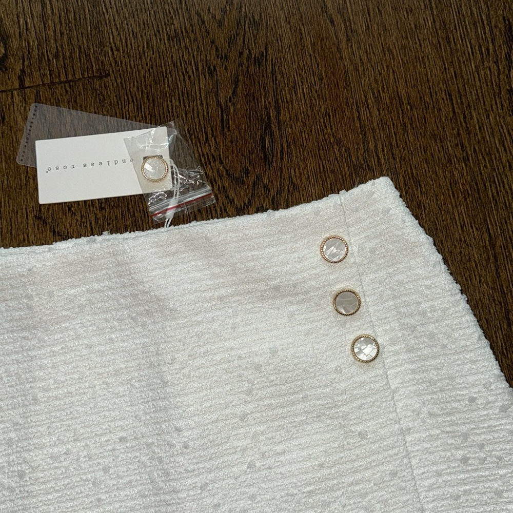 Endless Rose White Tweed Gold Button Mini Skirt - Picture 3 of 8